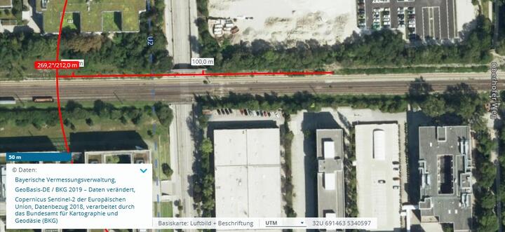 BayernAtlas Luftbild mit Skizze einer möglichen Bahnsteigplatzierung FIZ
